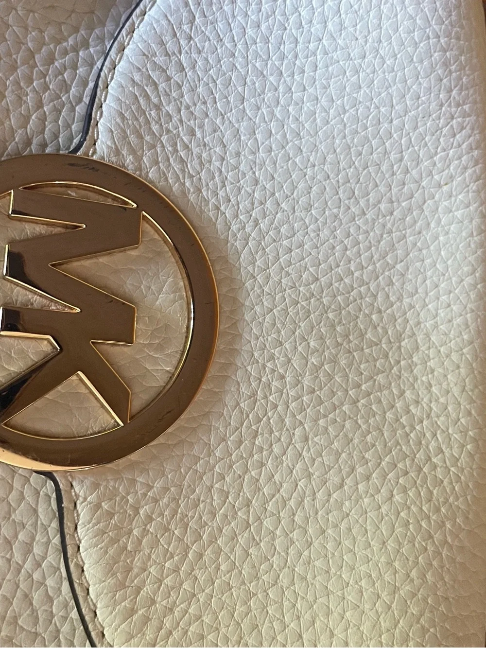 Michael Kors Cream Pebbled Leather MK Logo Crossbody